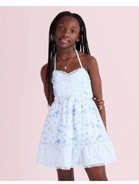 NWT LoveShackFancy x Target Annabelle Budding Florals Halter Dress Blue Mini 16